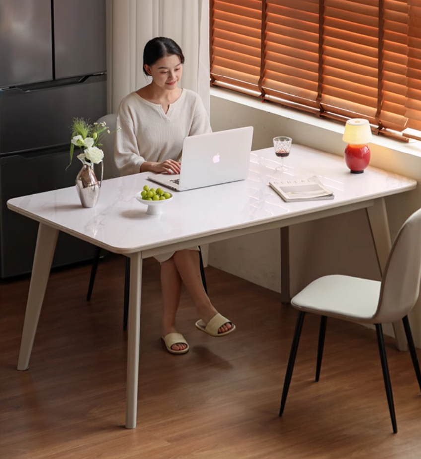 Poplar Solid Wood Modern Rock Plate Dining Table