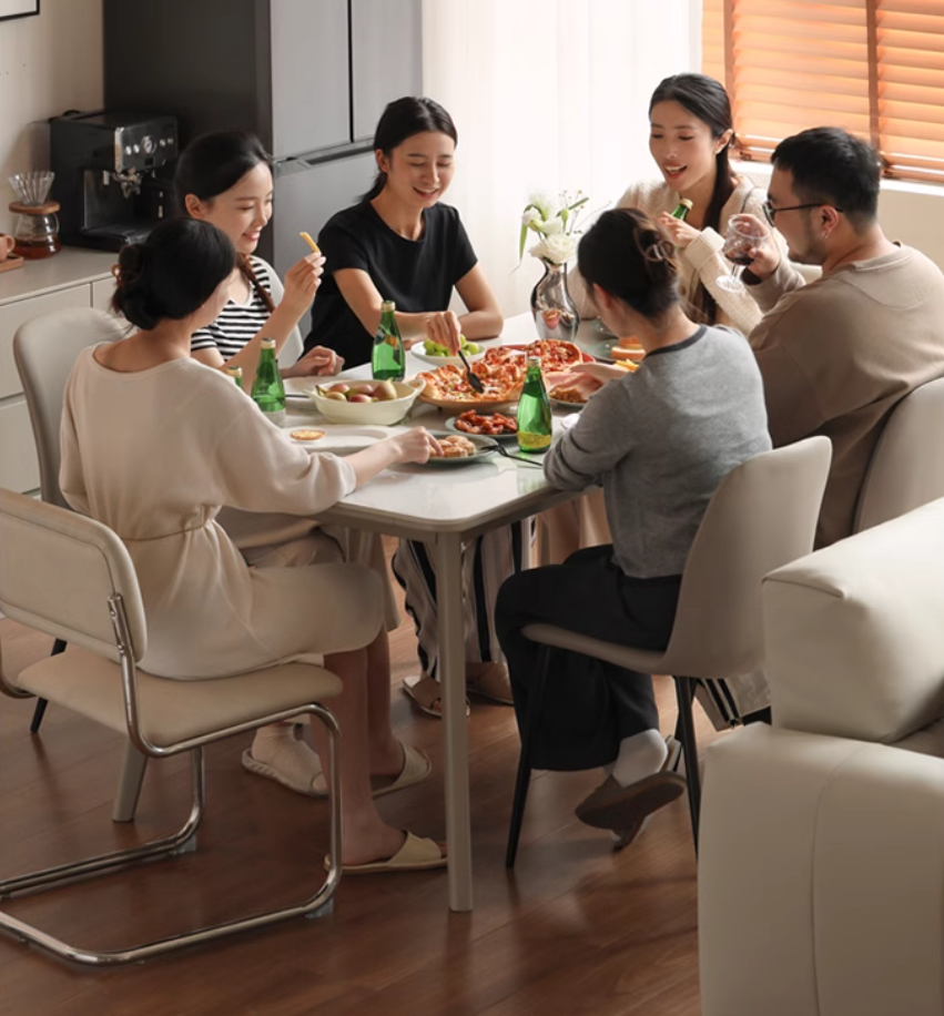 Poplar Solid Wood Modern Rock Plate Dining Table