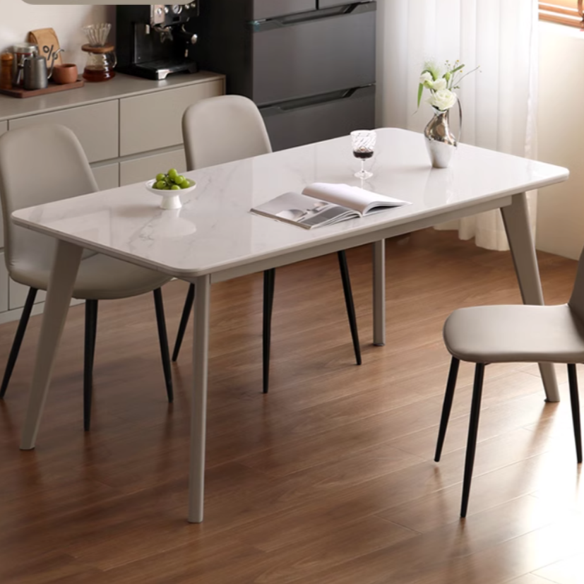 Poplar Solid Wood Modern Rock Plate Dining Table