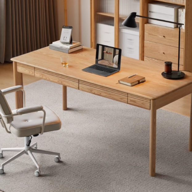 Oak, Ash Solid Wood Long Office Desk