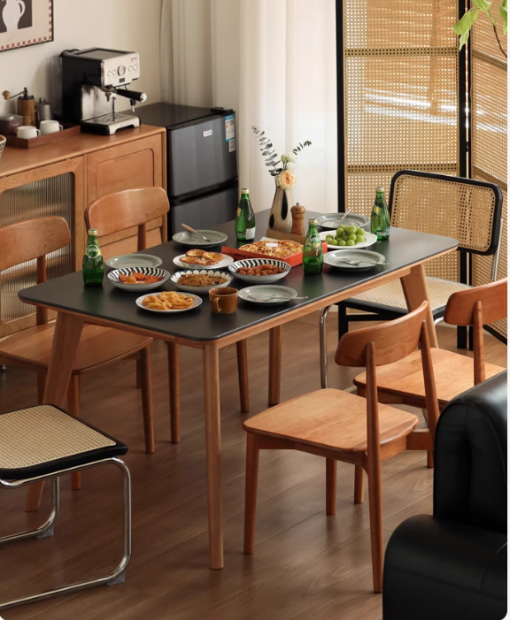 Cherry Solid Wood Retro Rock Plate Dining Table.