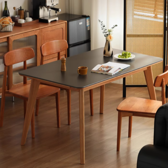 Cherry Solid Wood Retro Rock Plate Dining Table.