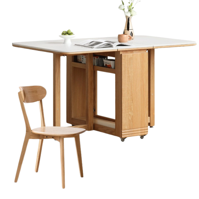 Solid Rubberwood, Oak Solid Wood Modern Rock Slab Folding Dining Table