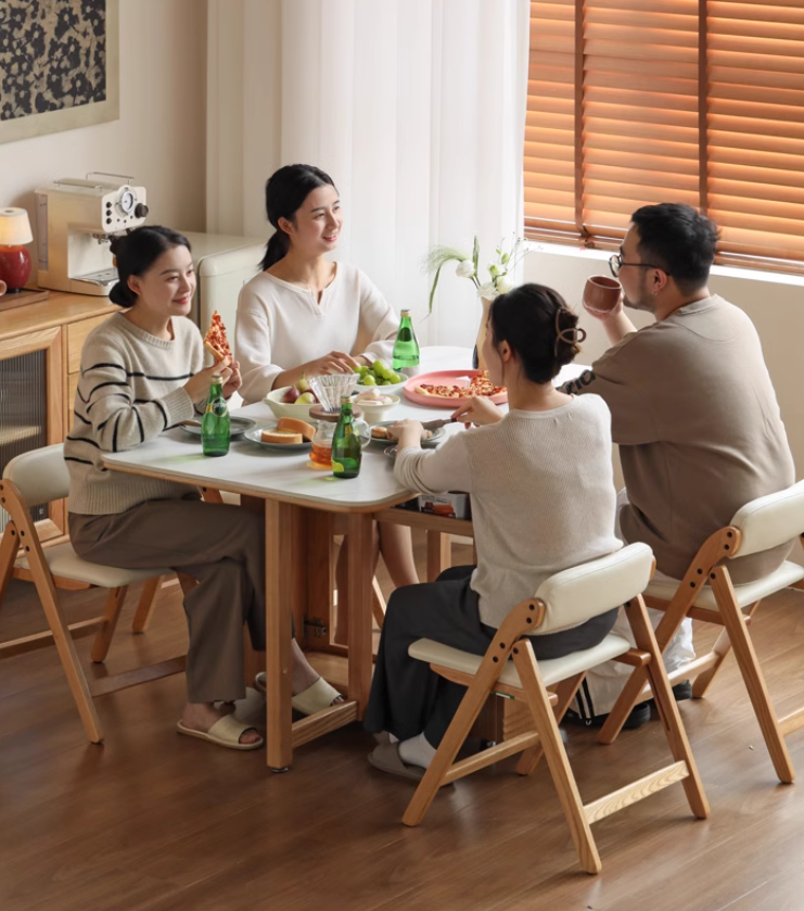 Solid Rubberwood, Oak Solid Wood Modern Rock Slab Folding Dining Table