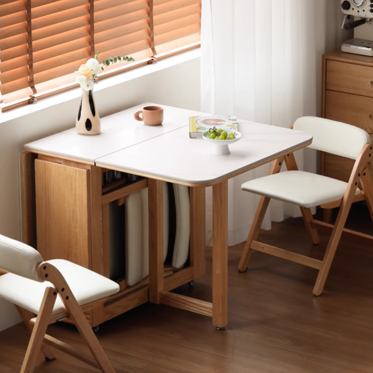 Solid Rubberwood, Oak Solid Wood Modern Rock Slab Folding Dining Table