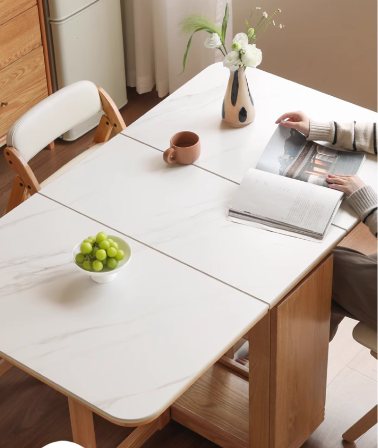 Solid Rubberwood, Oak Solid Wood Modern Rock Slab Folding Dining Table