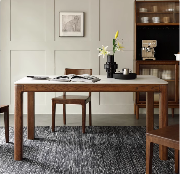 Ash Solid Wood Rock Plate Brown Dining Table