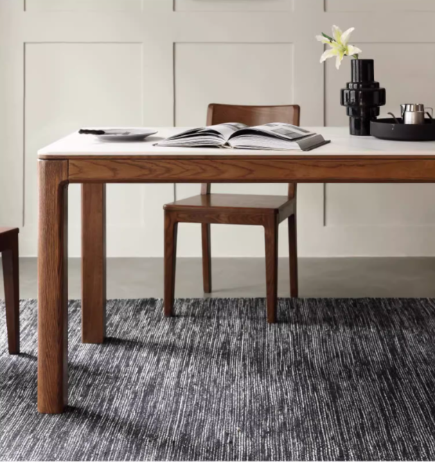 Ash Solid Wood Rock Plate Brown Dining Table