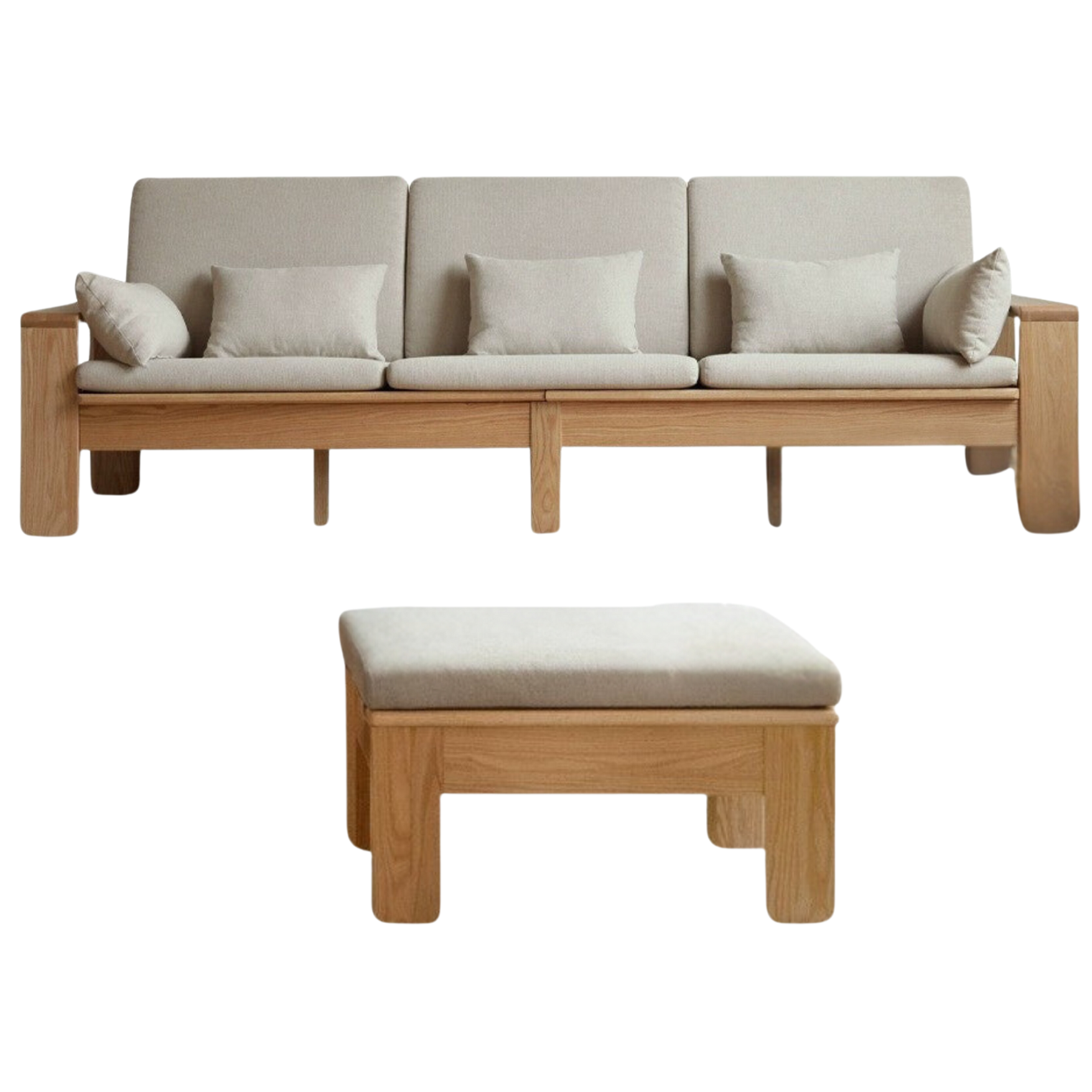Oak, Ash Solid Wood Modern Nordic Fabric Sofa.