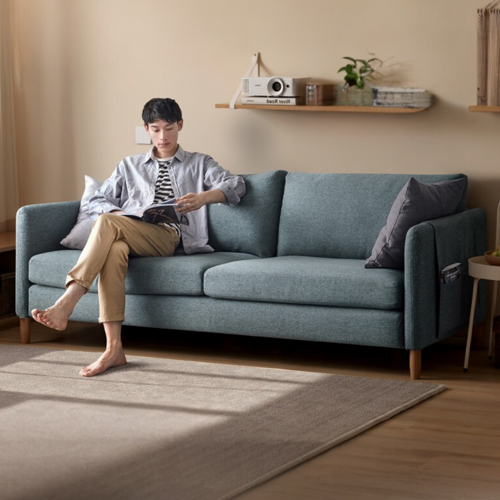 Fabric Sofa Simple Modern Living Room Furniture Nordic Small Apartment Single Three Person Cloth Sofa Combination 55x35x32 inch 140x88x81cm Damp