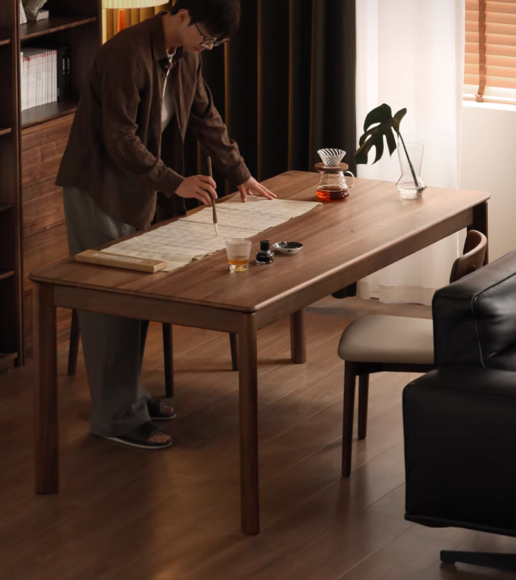 Black Walnut, Sandalwood, Ash Solid Wood Modern Rectangular Table