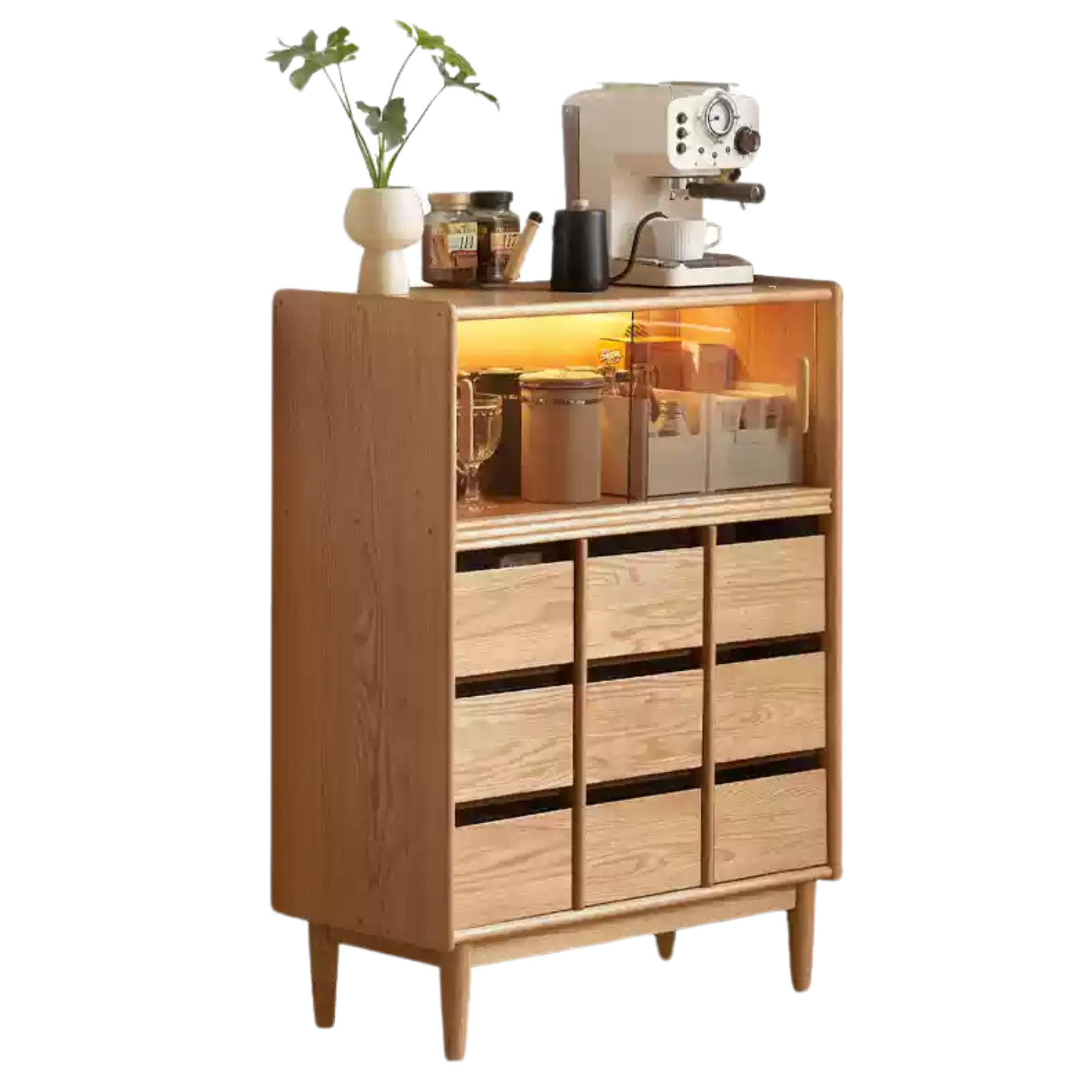 Oak Solid Wood, Solid RubberWood Dining Modern Sideboard