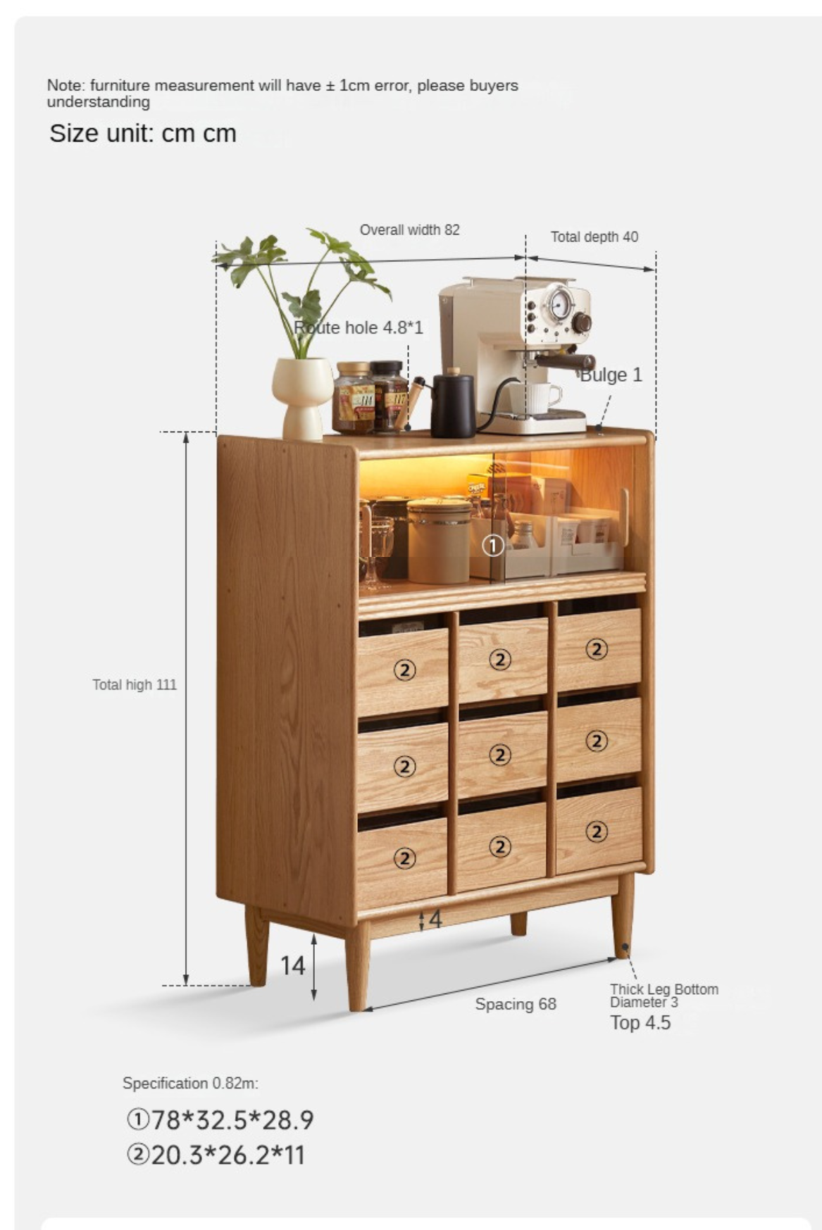 Oak Solid Wood, Solid RubberWood Dining Modern Sideboard