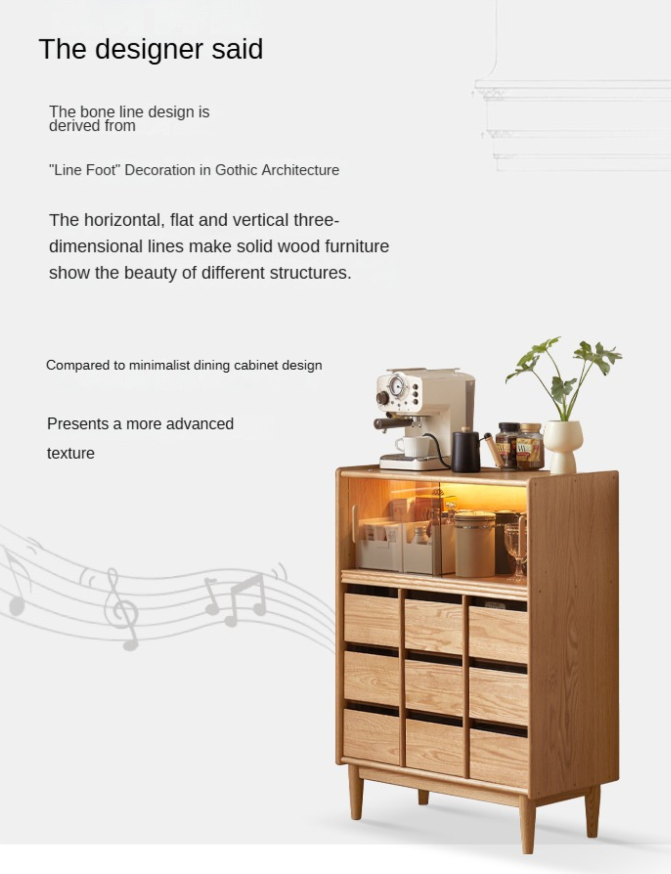 Oak Solid Wood, Solid RubberWood Dining Modern Sideboard