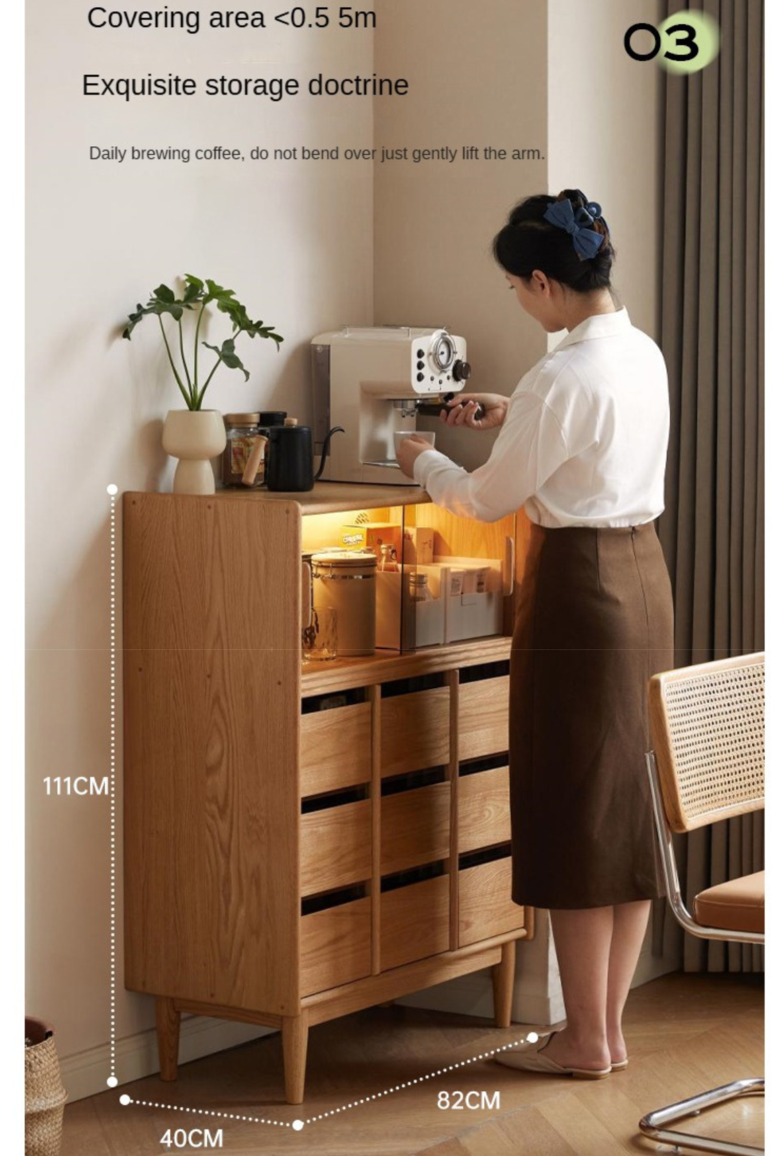 Oak Solid Wood, Solid RubberWood Dining Modern Sideboard