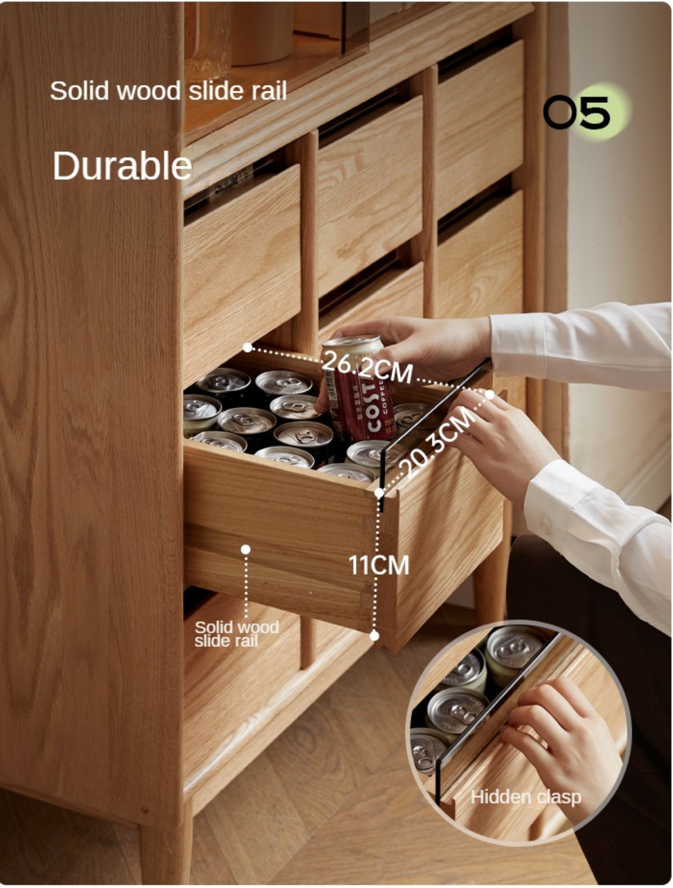 Oak Solid Wood, Solid RubberWood Dining Modern Sideboard
