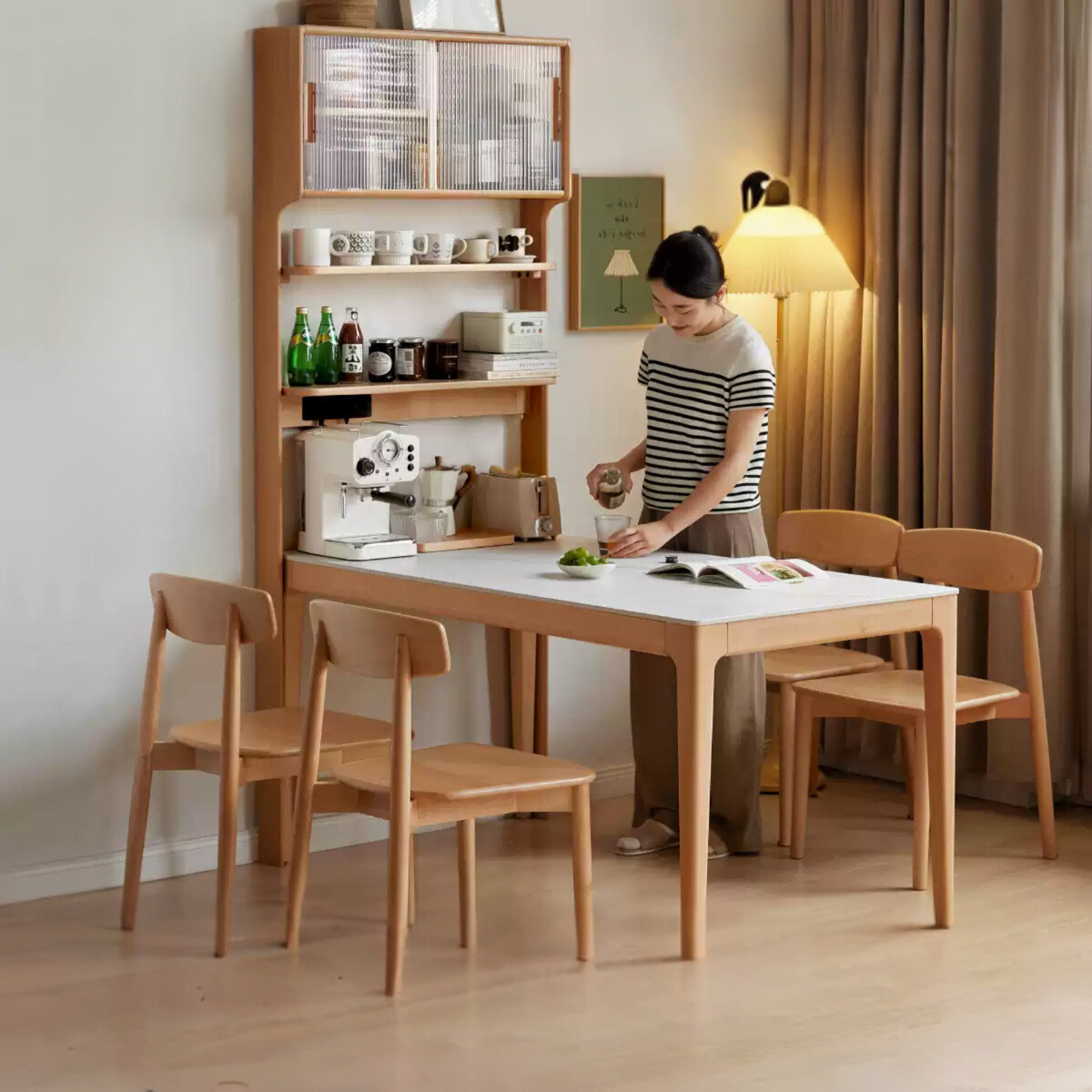 Beech Solid Wood Dining Sideboard Integrated Multifunctional Rack Household