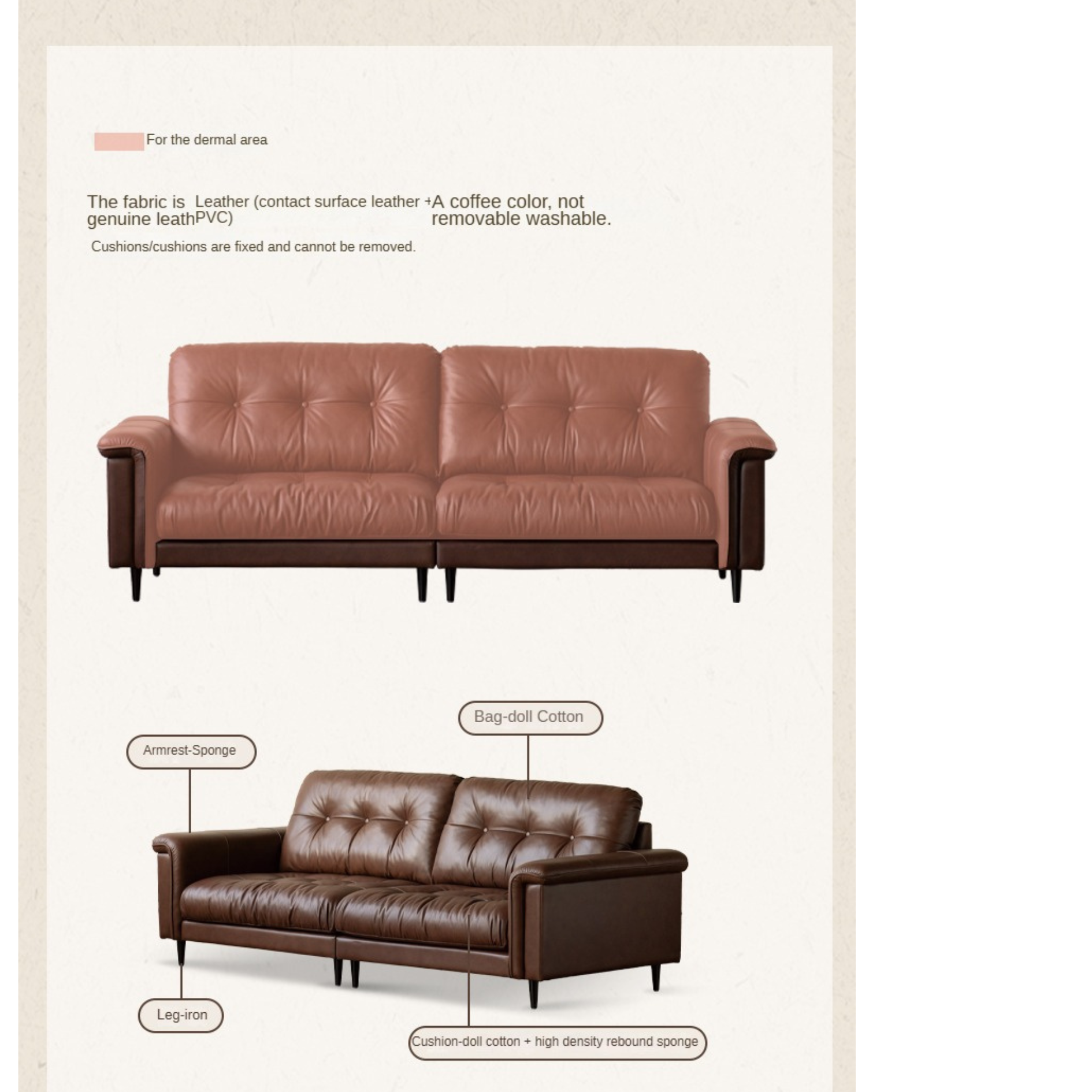 Leather Sofa American Retro Top Layer Cowhide Straight Sofa,
