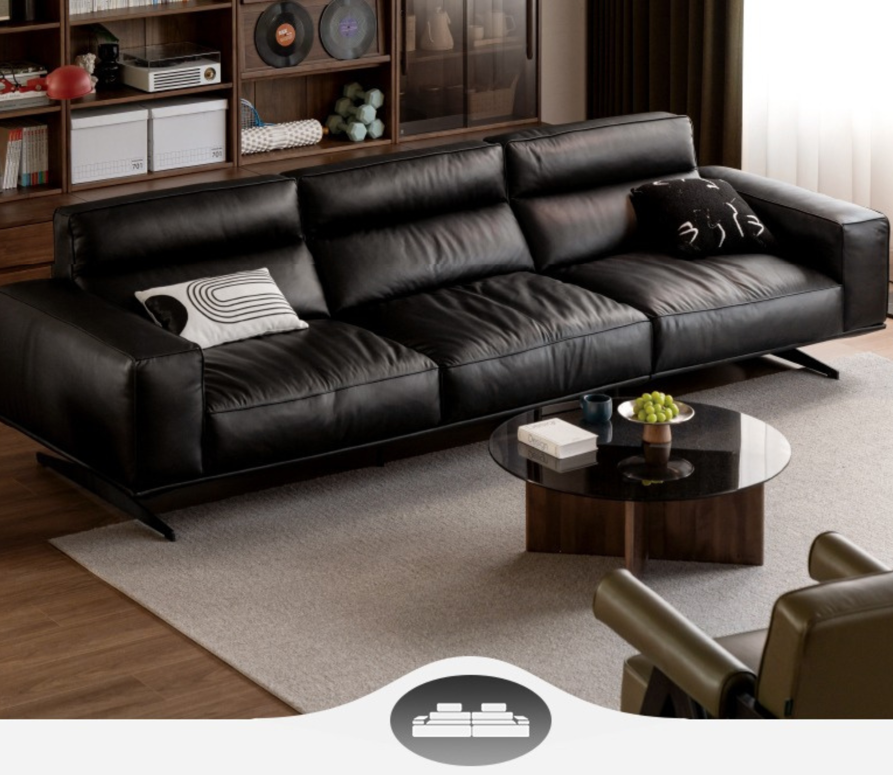 Leather High-legged Sofa Italian Minimalist Big Black Bull.