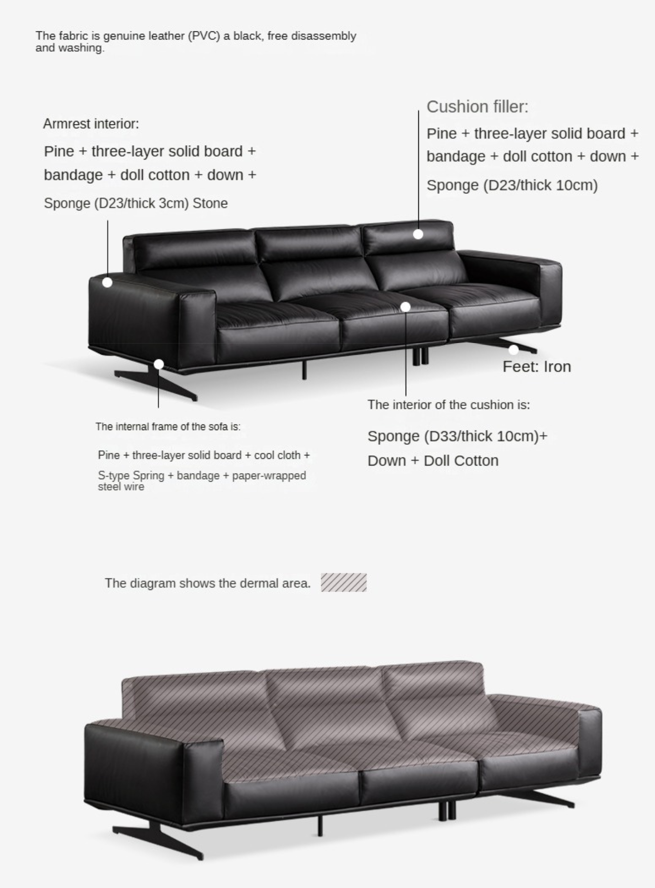 Leather High-legged Sofa Italian Minimalist Big Black Bull.