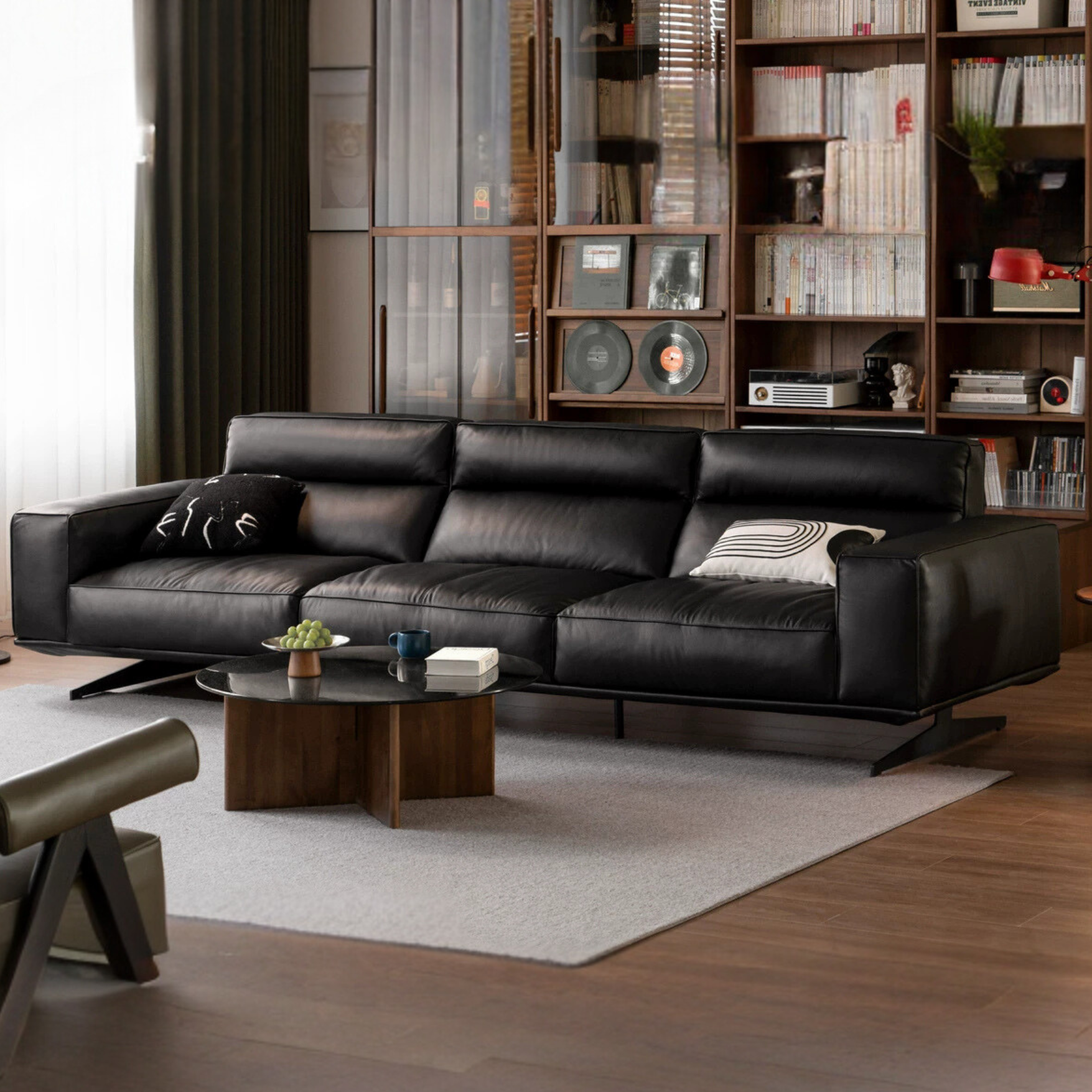 Leather High-legged Sofa Italian Minimalist Big Black Bull.
