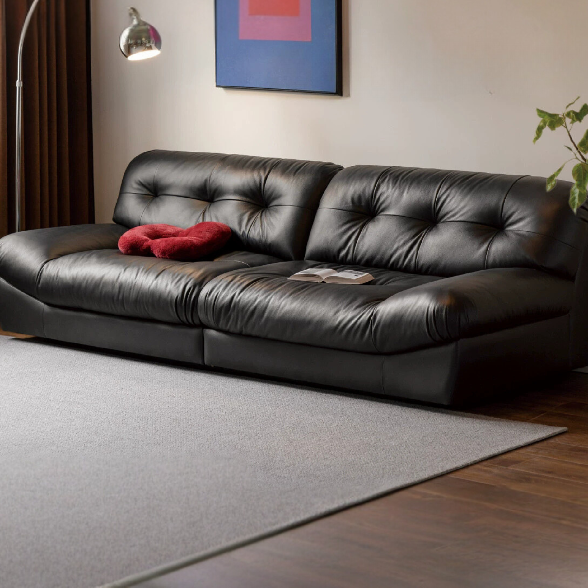 Leather Sofa First Layer Cowhide Black Sofa.