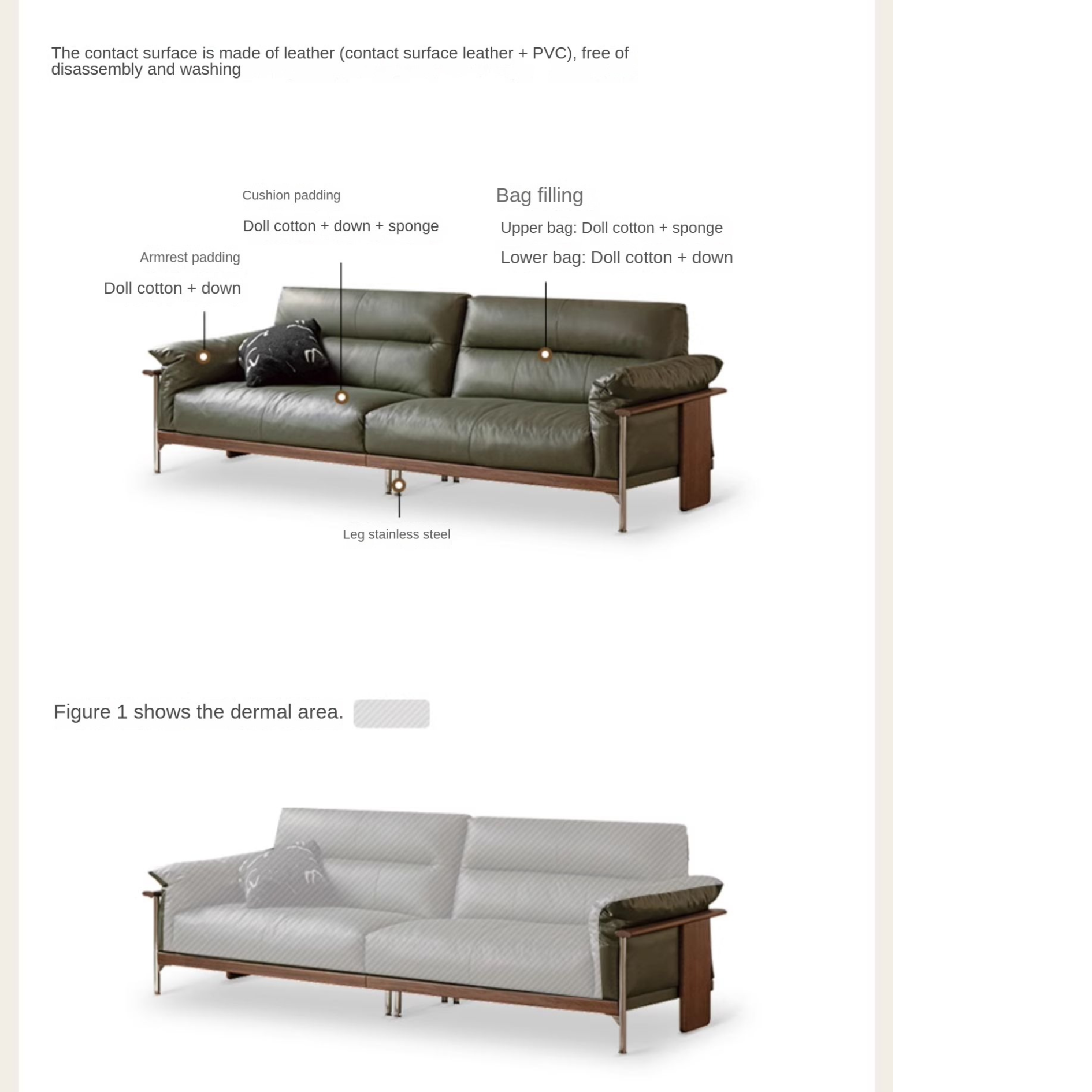 Black Walnut Solid Wood Italian Leather Sofa-