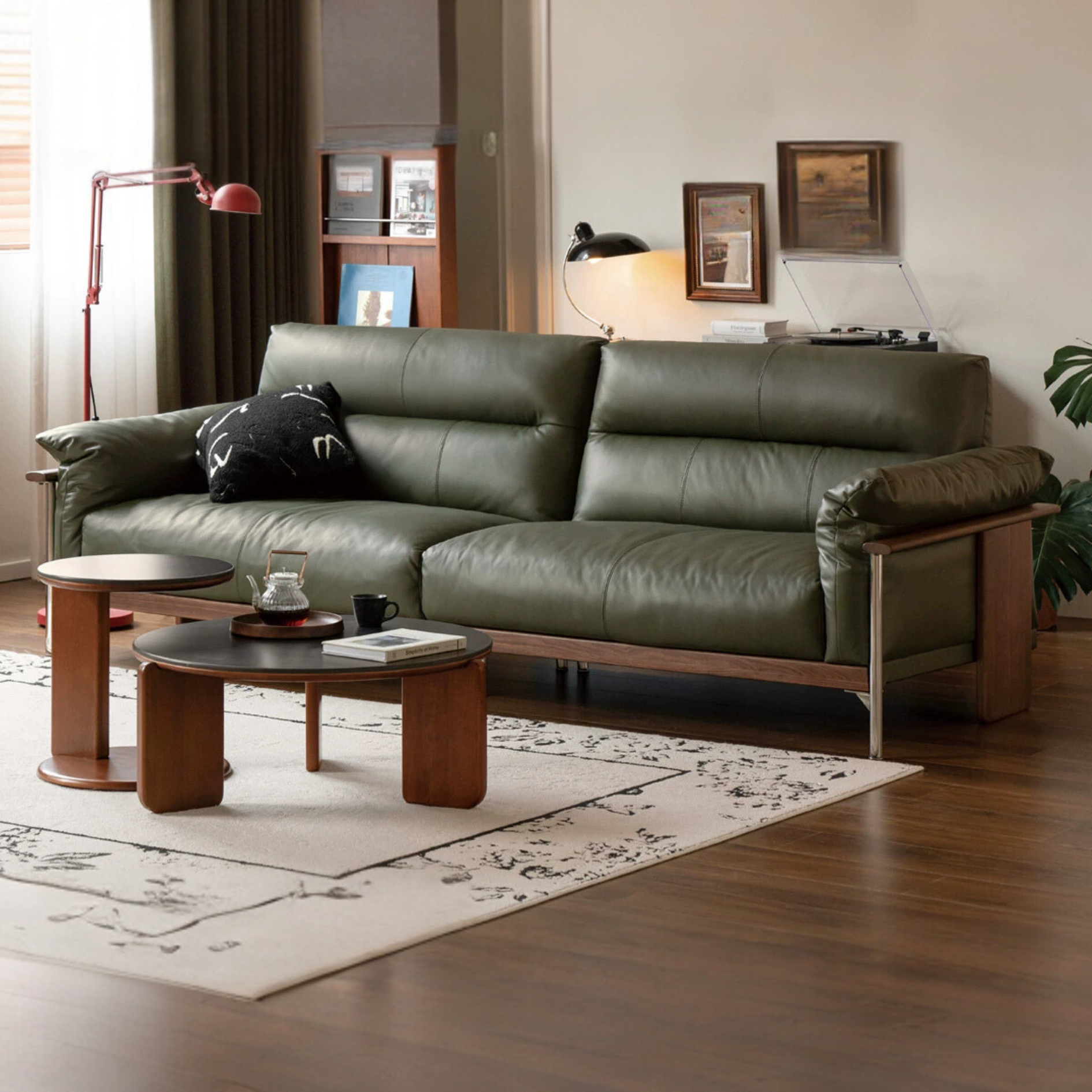 Black Walnut Solid Wood Italian Leather Sofa-