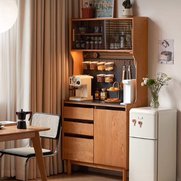 Cherry Solid Wood Rock Board Retro Storage Cabinet