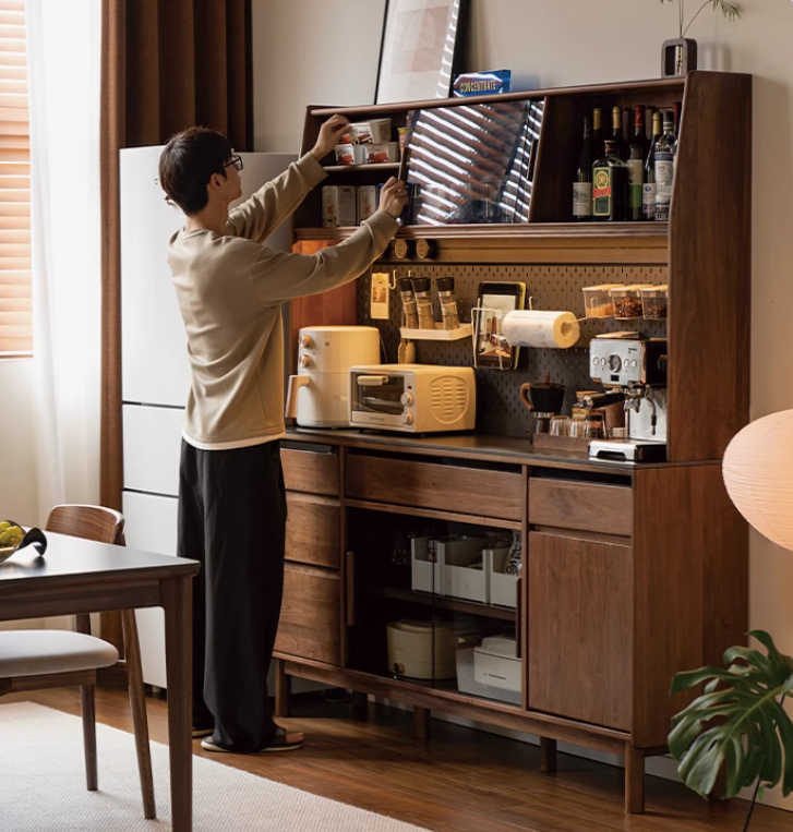 Black Walnut, Sandalwood Solid Wood Light Luxury Rock Plate Sideboard