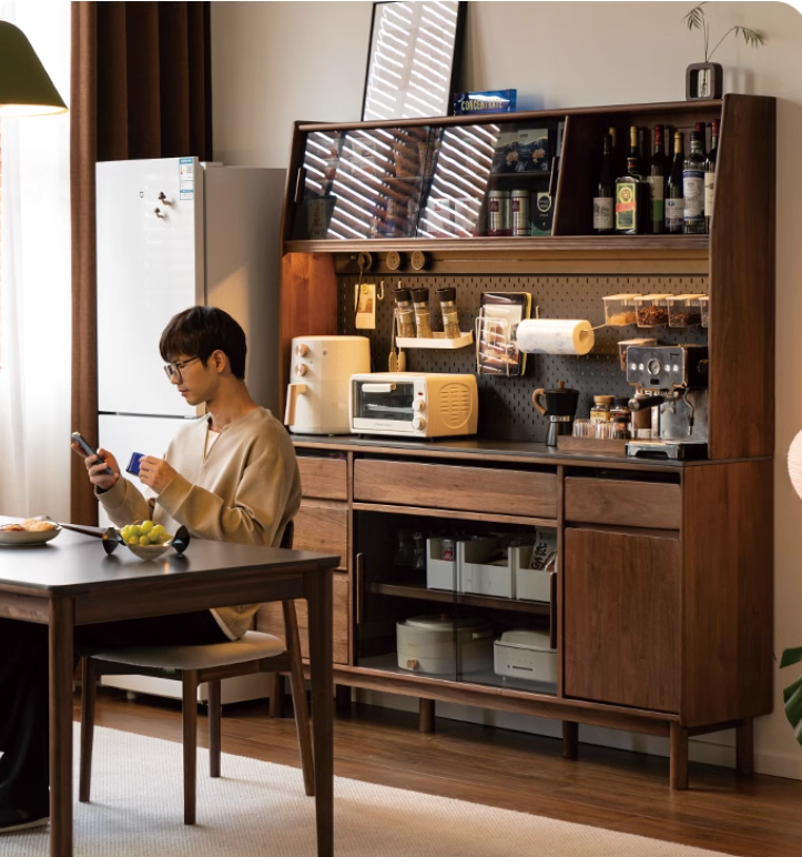 Black Walnut, Sandalwood Solid Wood Light Luxury Rock Plate Sideboard