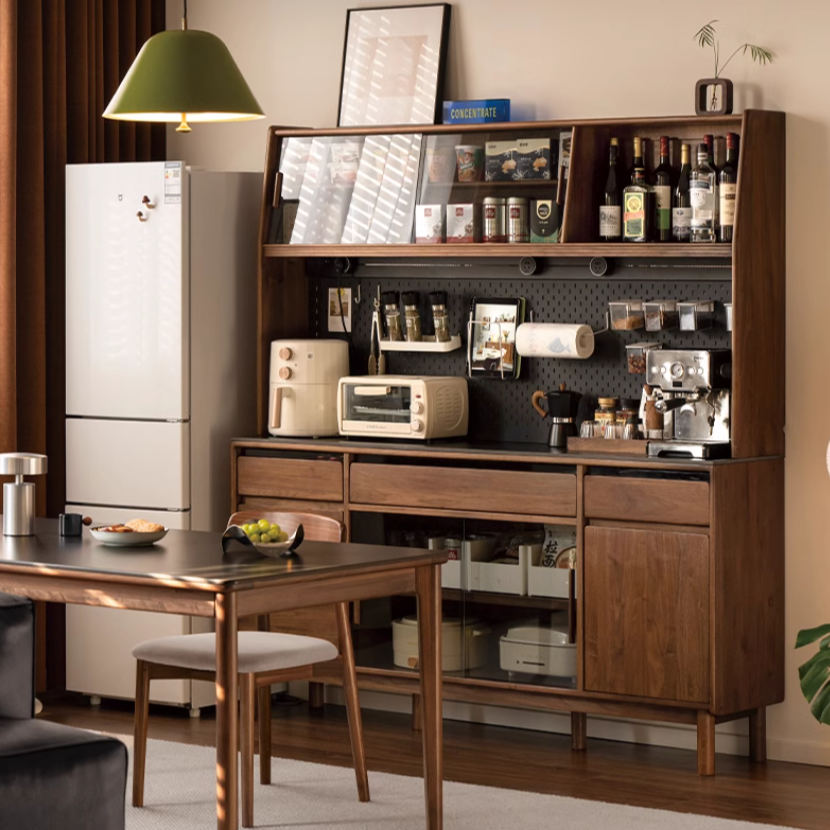 Black Walnut, Sandalwood Solid Wood Light Luxury Rock Plate Sideboard