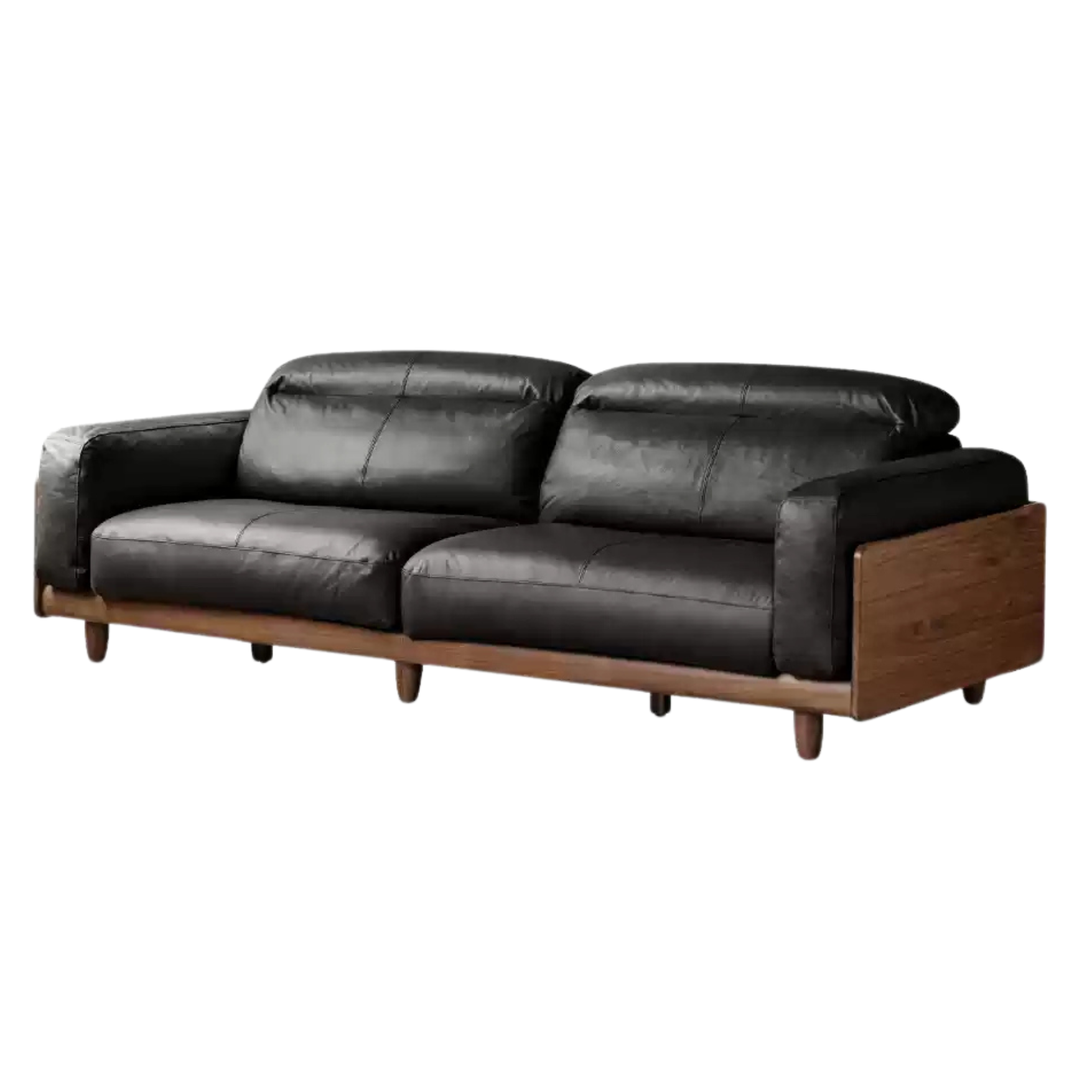 Black Walnut, Poplar Solid Wood Leather Sofa Italian Light Luxury.