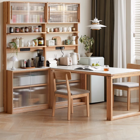 Oak Solid Wood, Solid Rubberwood Rock Board Dining Sideboard