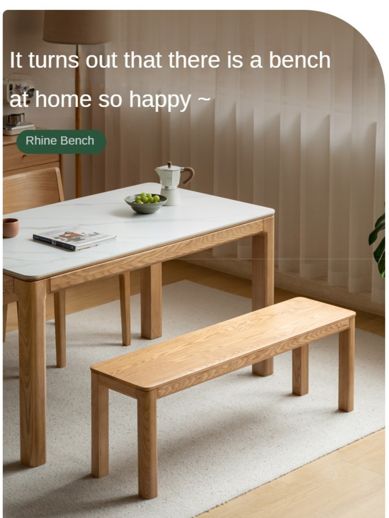 Ash, Oak Solid Wood Long Bench Nordic