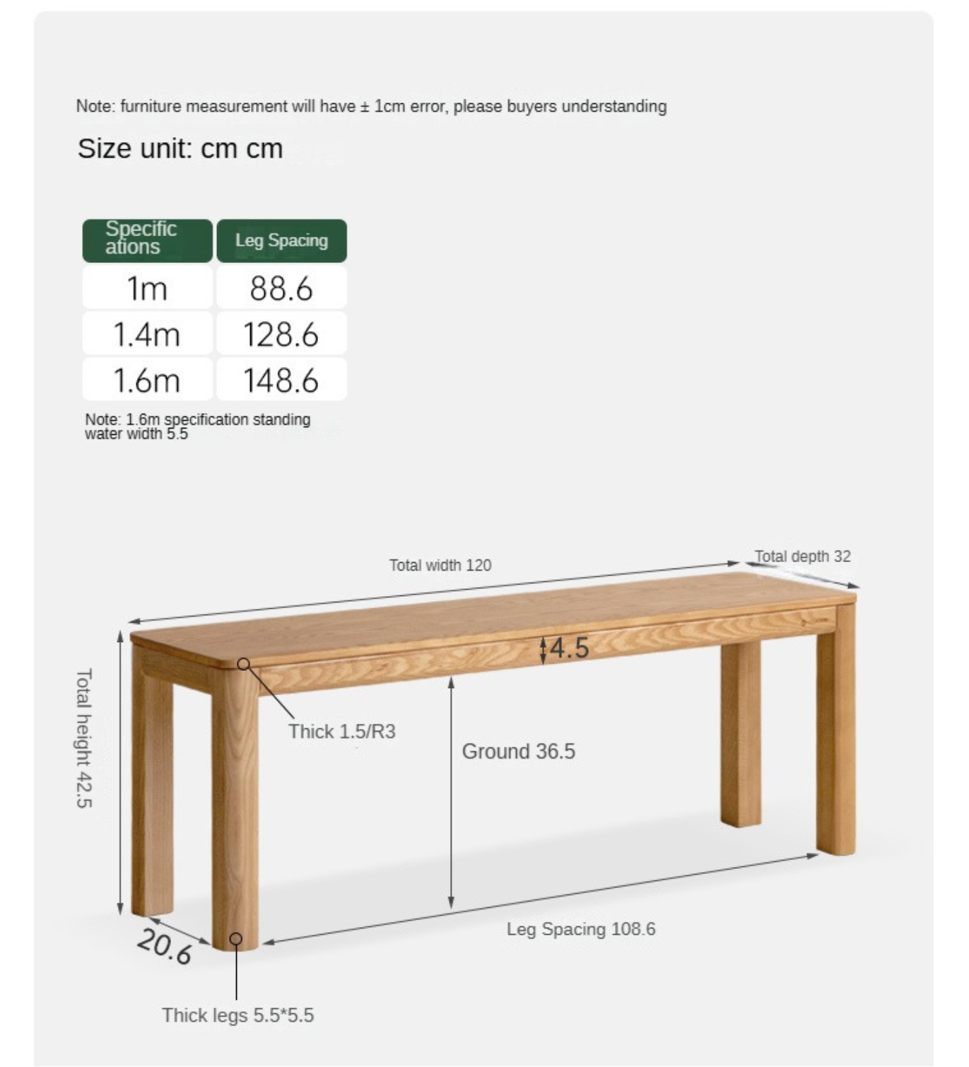 Ash, Oak Solid Wood Long Bench Nordic