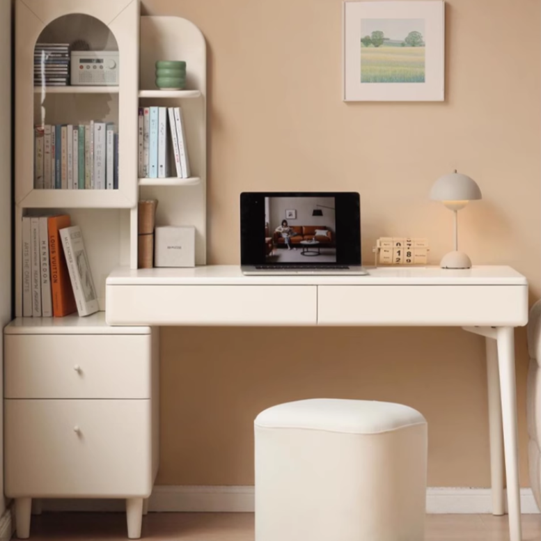 Rubberwood Solid Wood Retractable Desk and Bookshelf