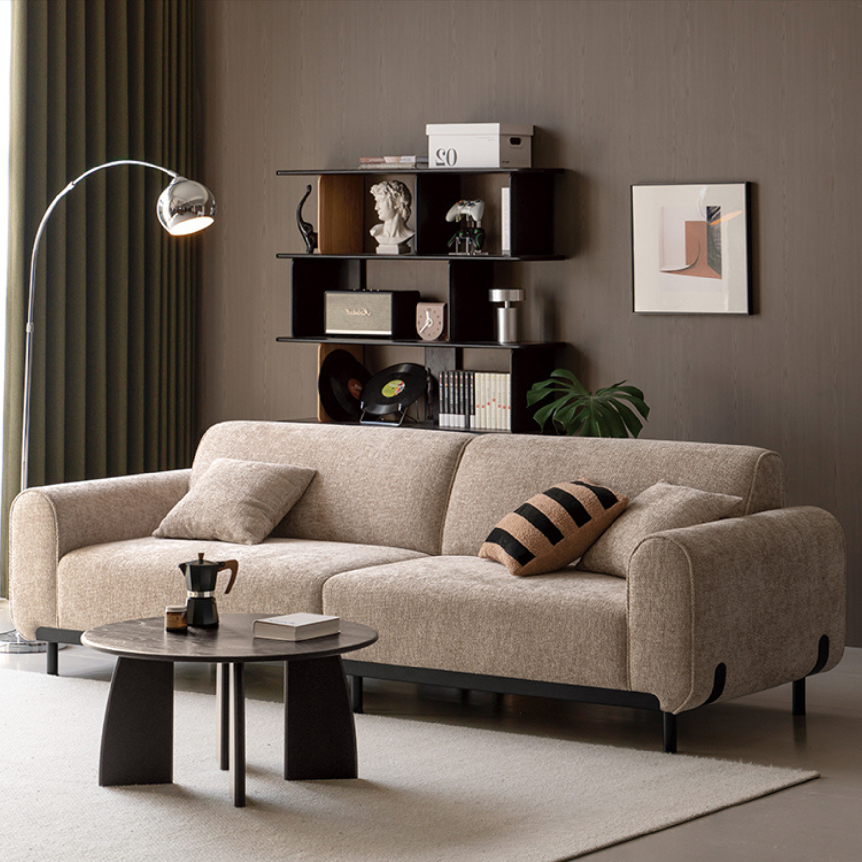 Fabric Straight Sofa Wabi Sabi Style,