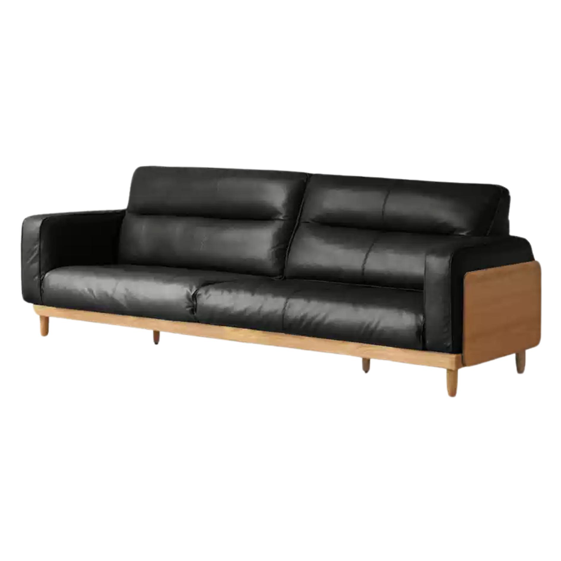 Oak Solid Wood Straight High Back Cloth Leather Sofa,
