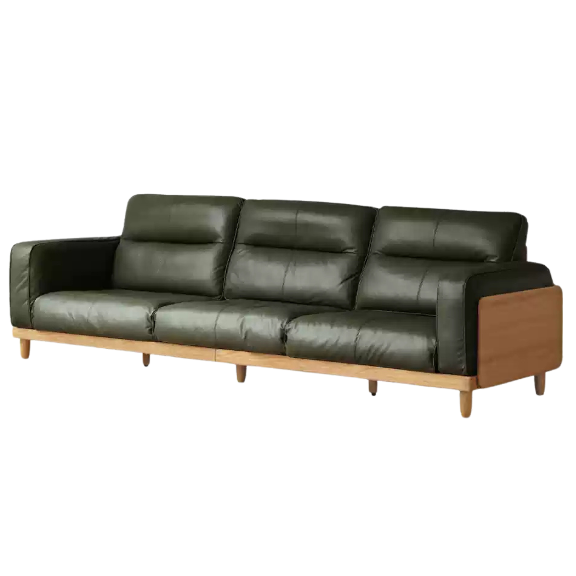 Oak Solid Wood Straight High Back Cloth Leather Sofa,
