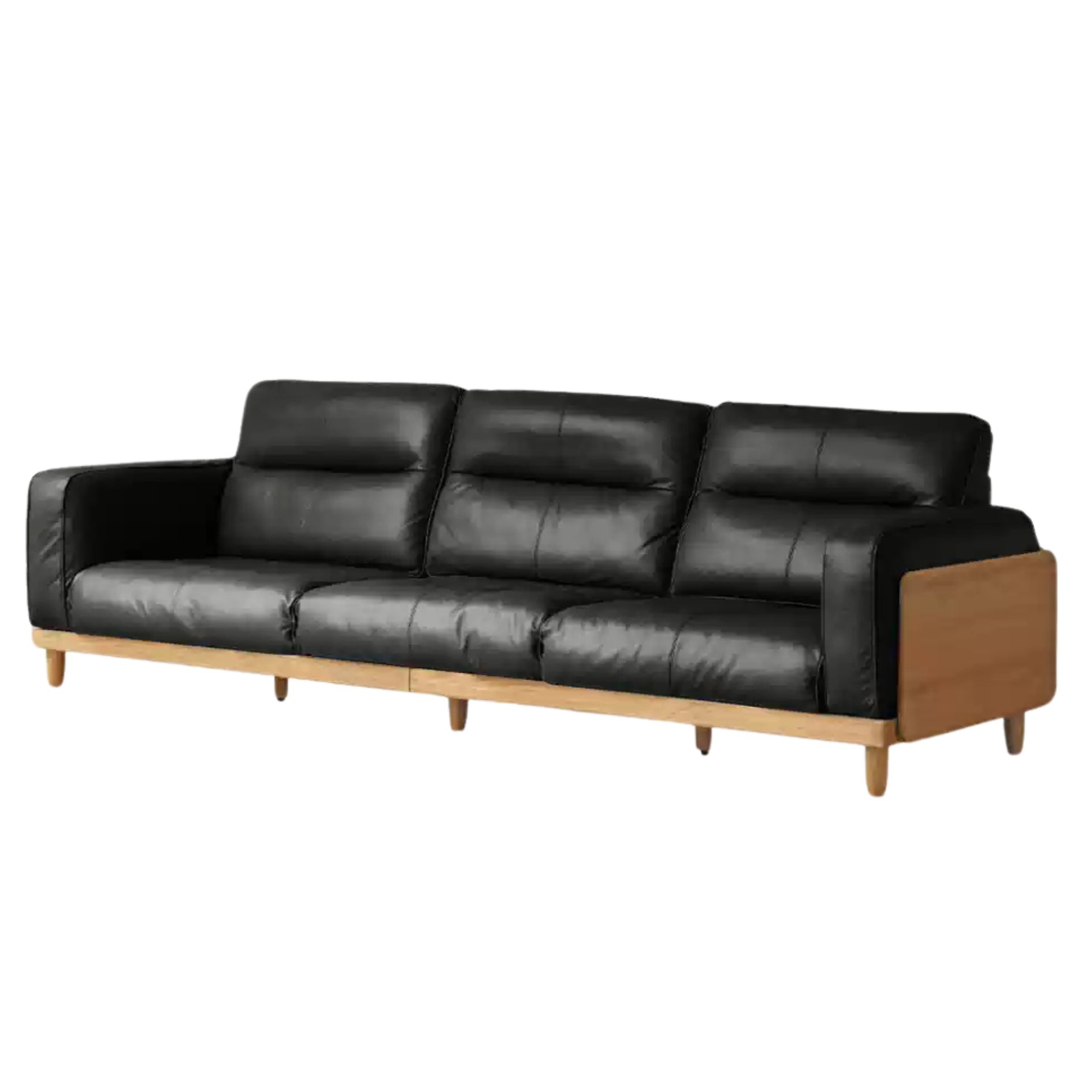 Oak Solid Wood Straight High Back Cloth Leather Sofa,