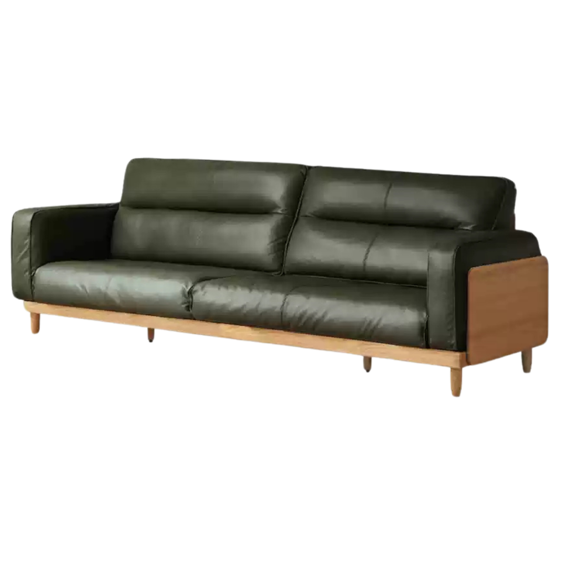 Oak Solid Wood Straight High Back Cloth Leather Sofa,