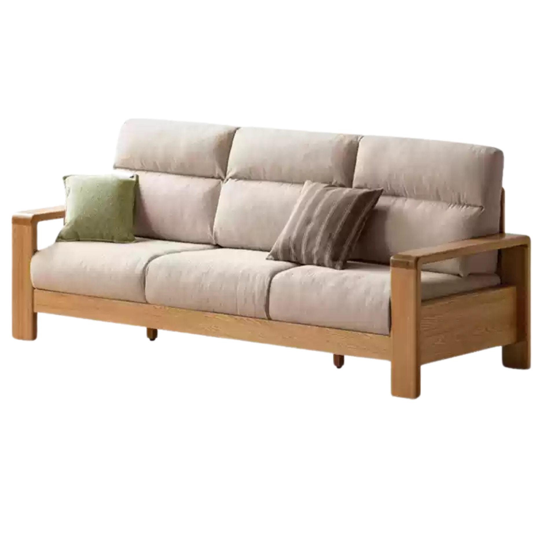 Oak Solid Wood Fabric Sofa Modern.