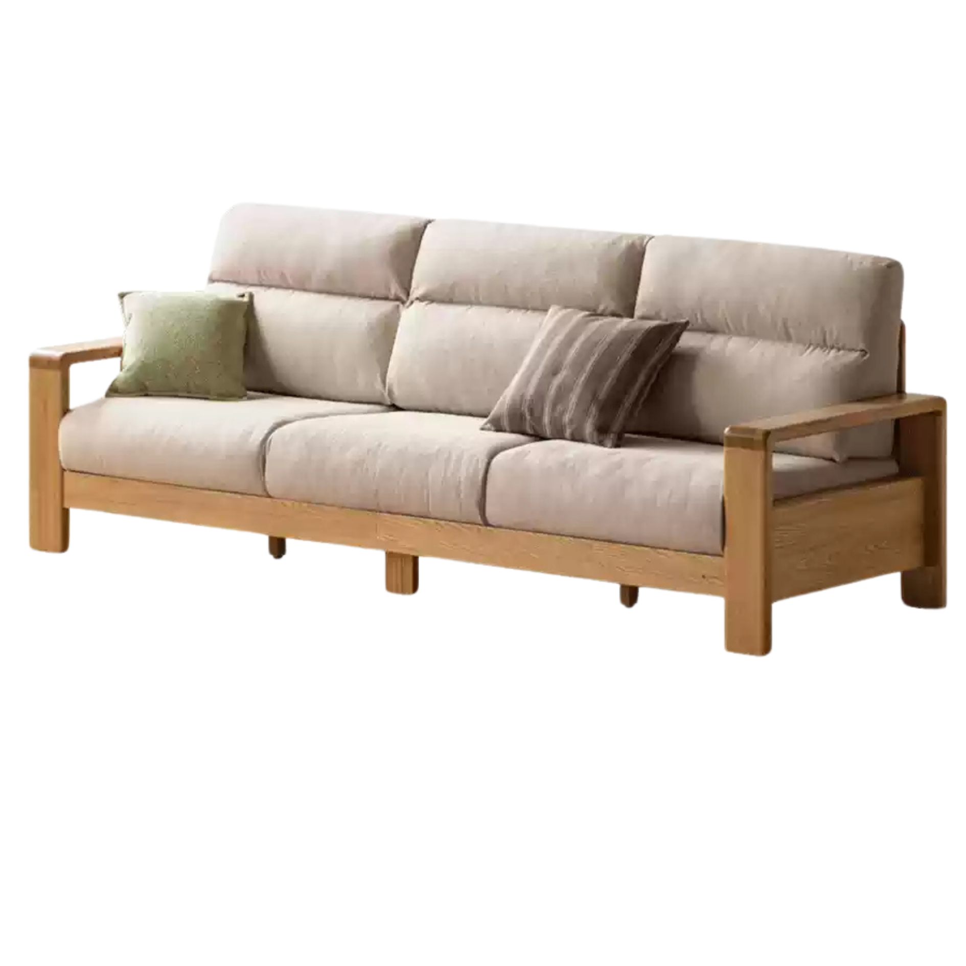 Oak Solid Wood Fabric Sofa Modern.