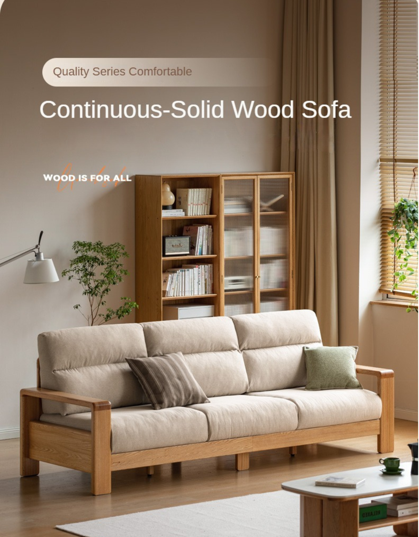 Oak Solid Wood Fabric Sofa Modern.