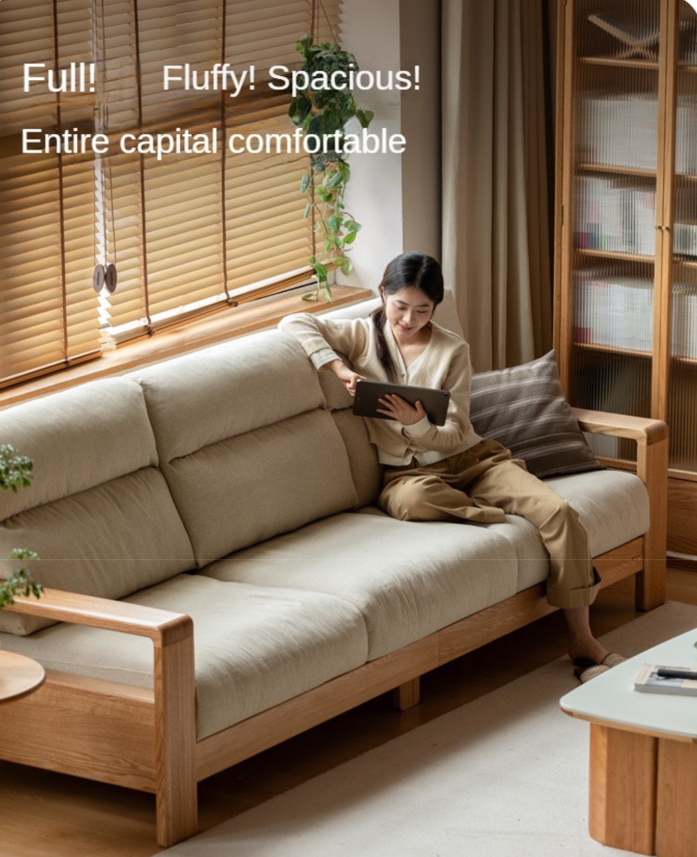 Oak Solid Wood Fabric Sofa Modern.