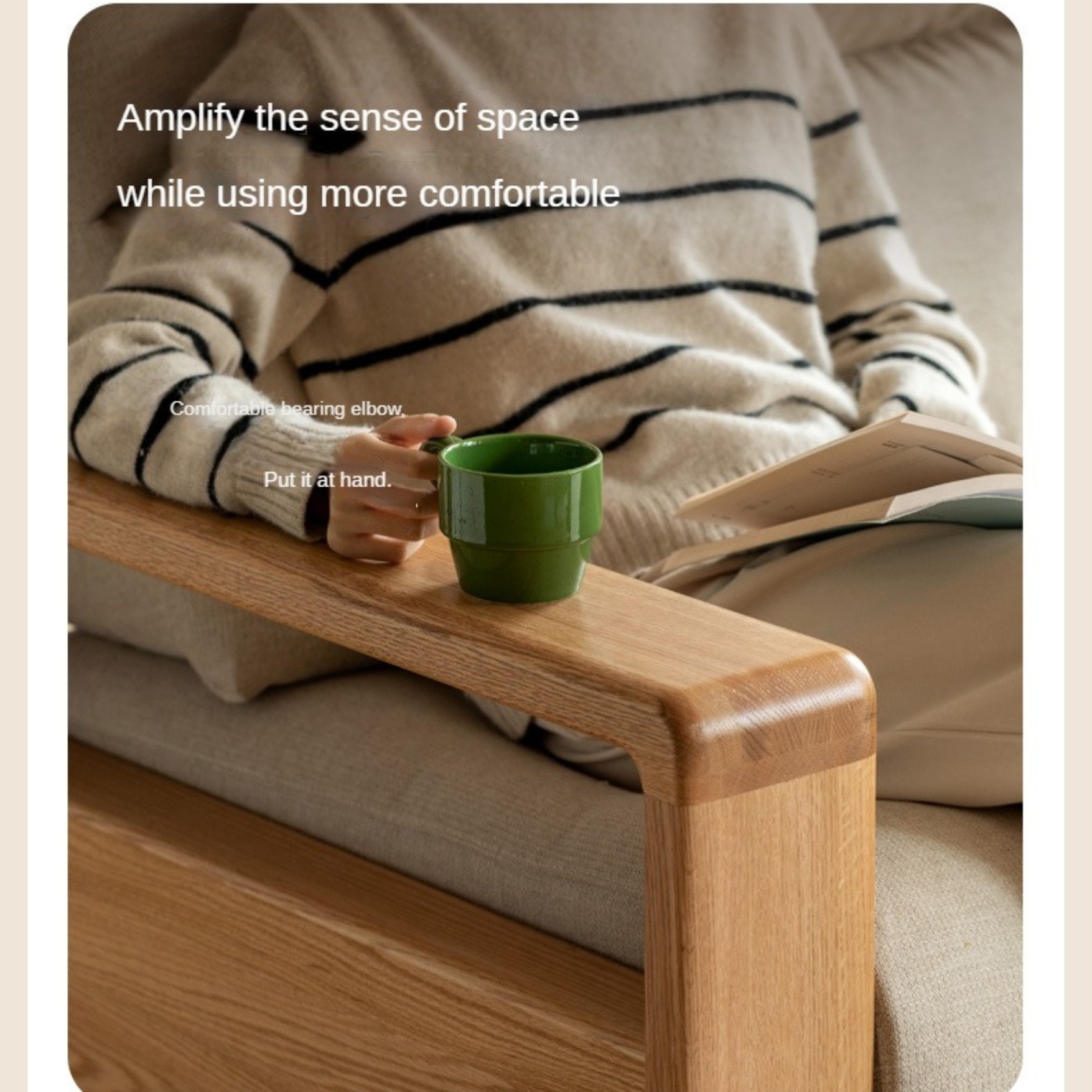 Oak Solid Wood Fabric Sofa Modern.