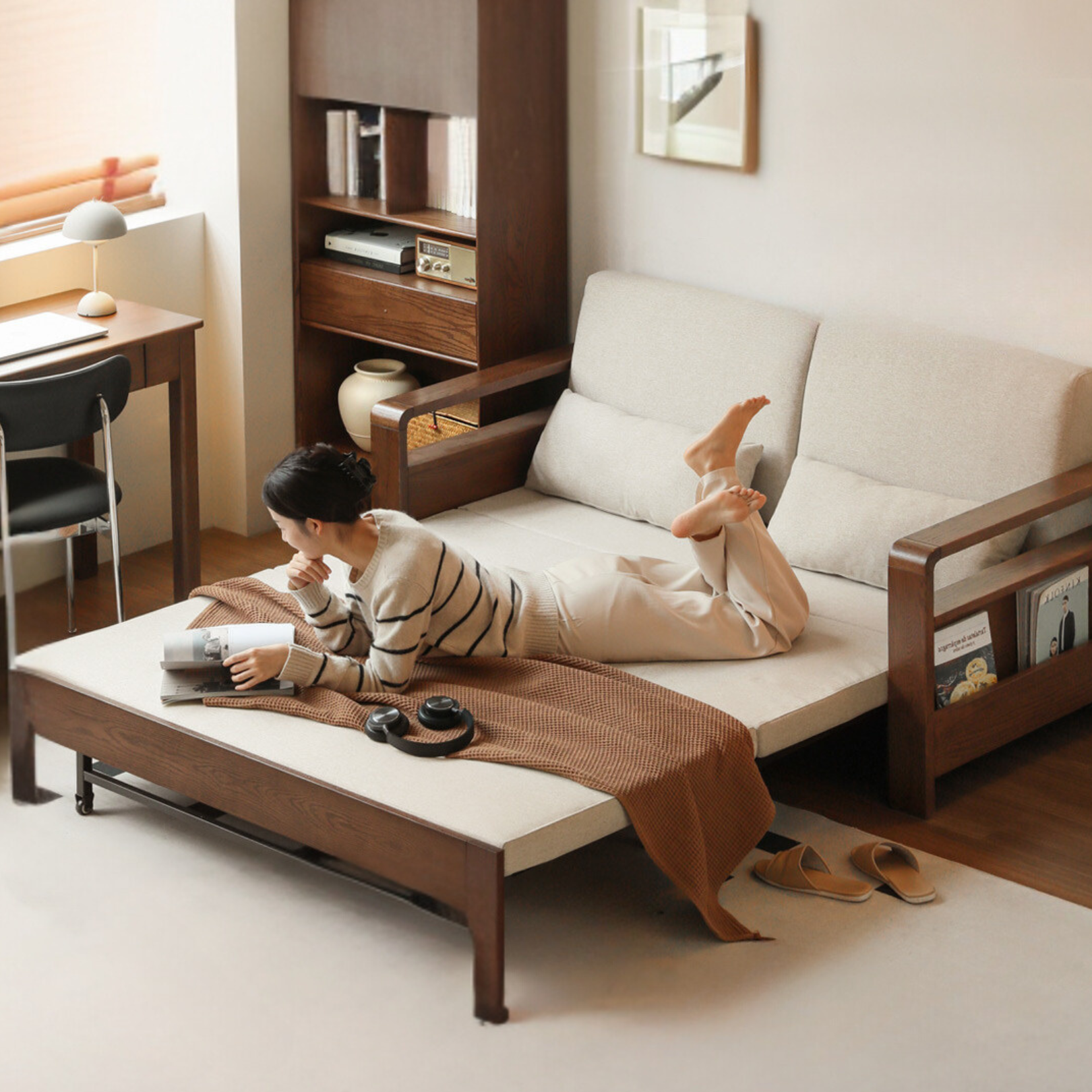 solid wood sofa bed new Chinese style folding dual-purpose