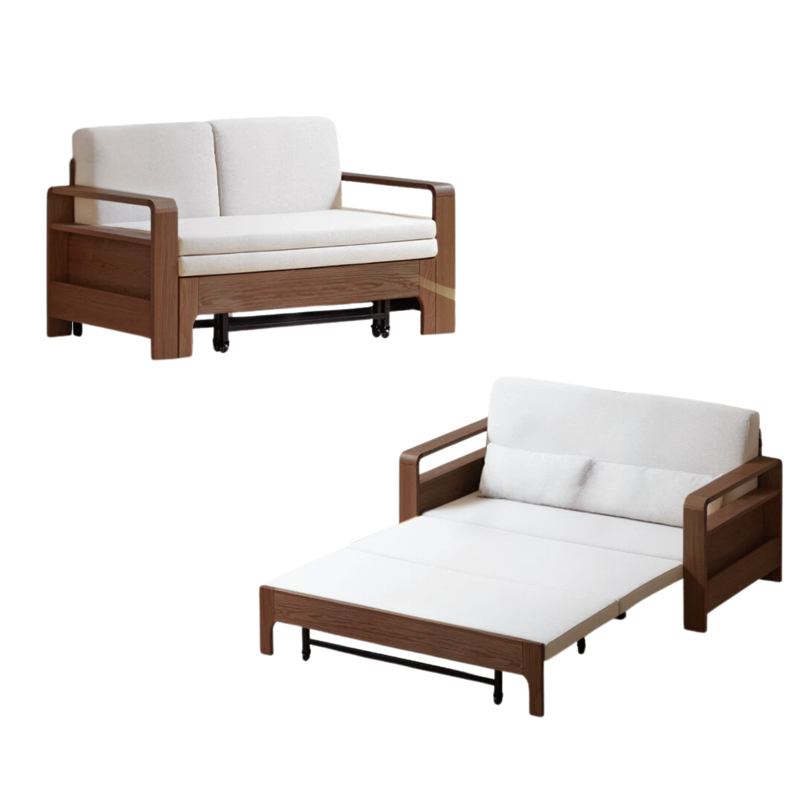 Oak Solid Wood Folding Sofa Bed.
