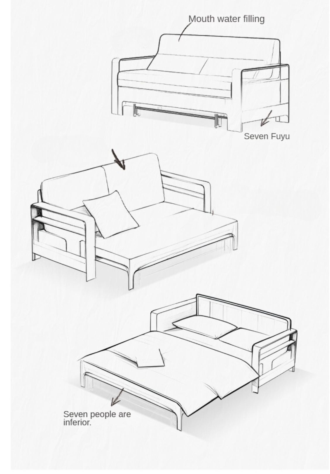 Oak Solid Wood Folding Sofa Bed.